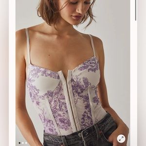 Free People Night Rhythm Printed Bodysuit in Ivory Combo - Medium (M)